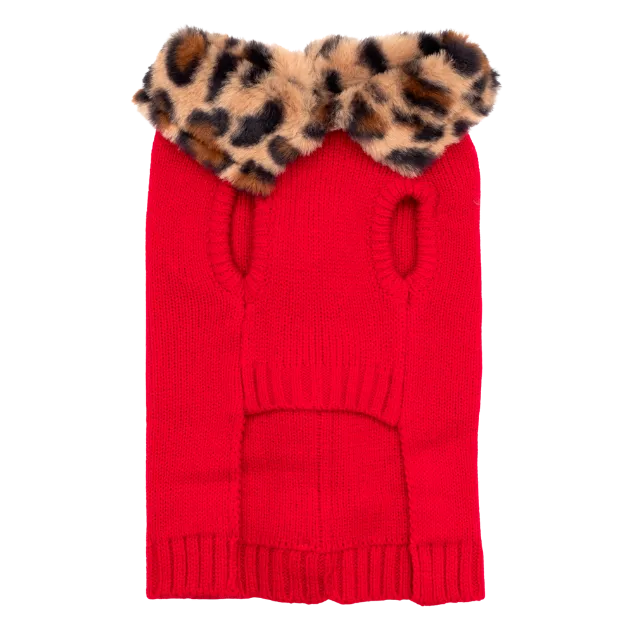 Cardigan Sweater | Leopard Collar Red