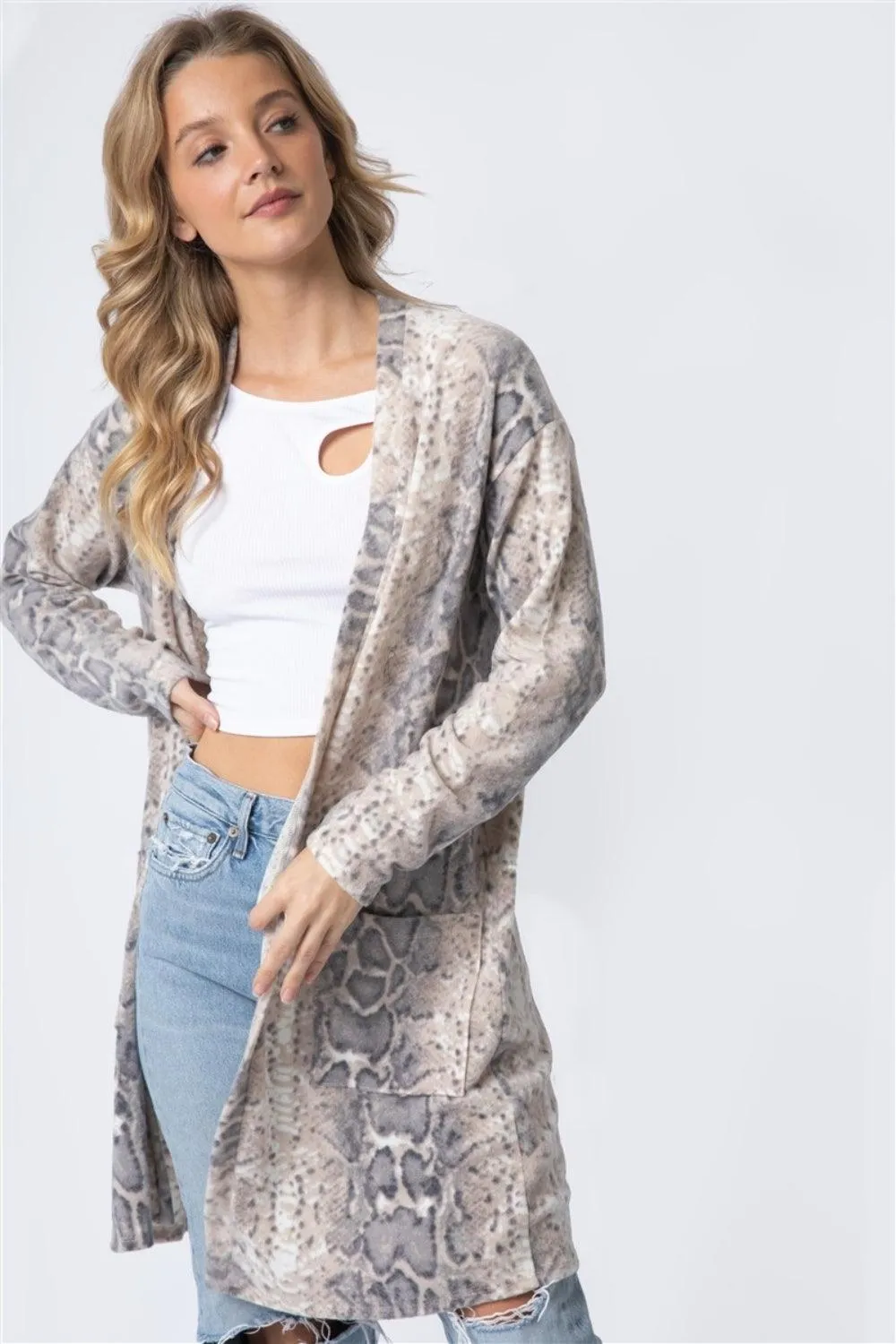 Cherish Apparel Animal Print Flannel Open Front Longline Cardigan