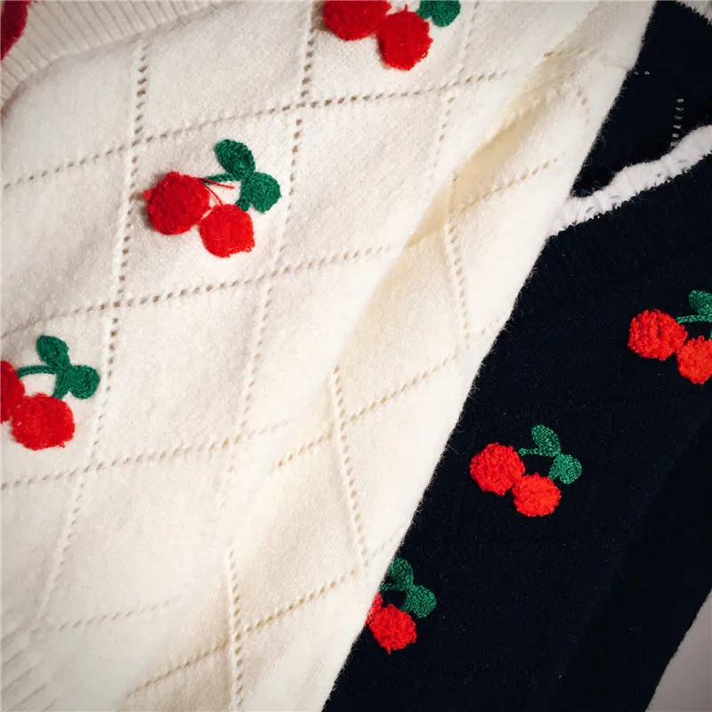 Cherry Embroidery Knit Cardigan Sweater