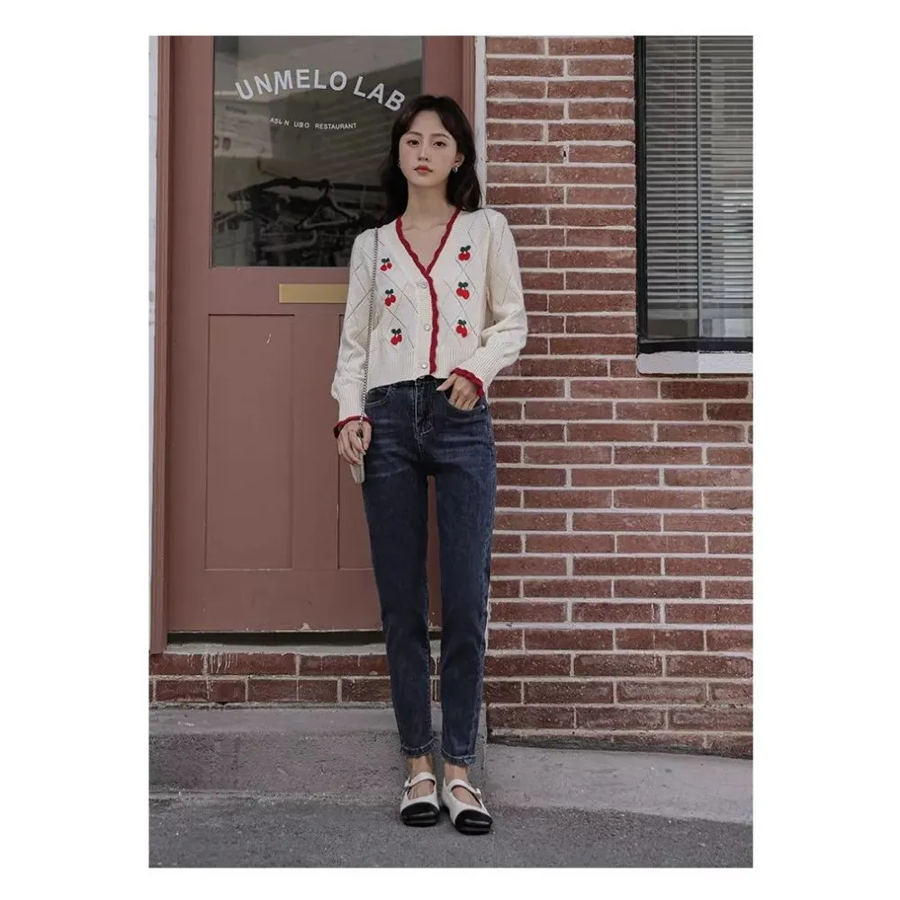 Cherry Embroidery Knit Cardigan Sweater