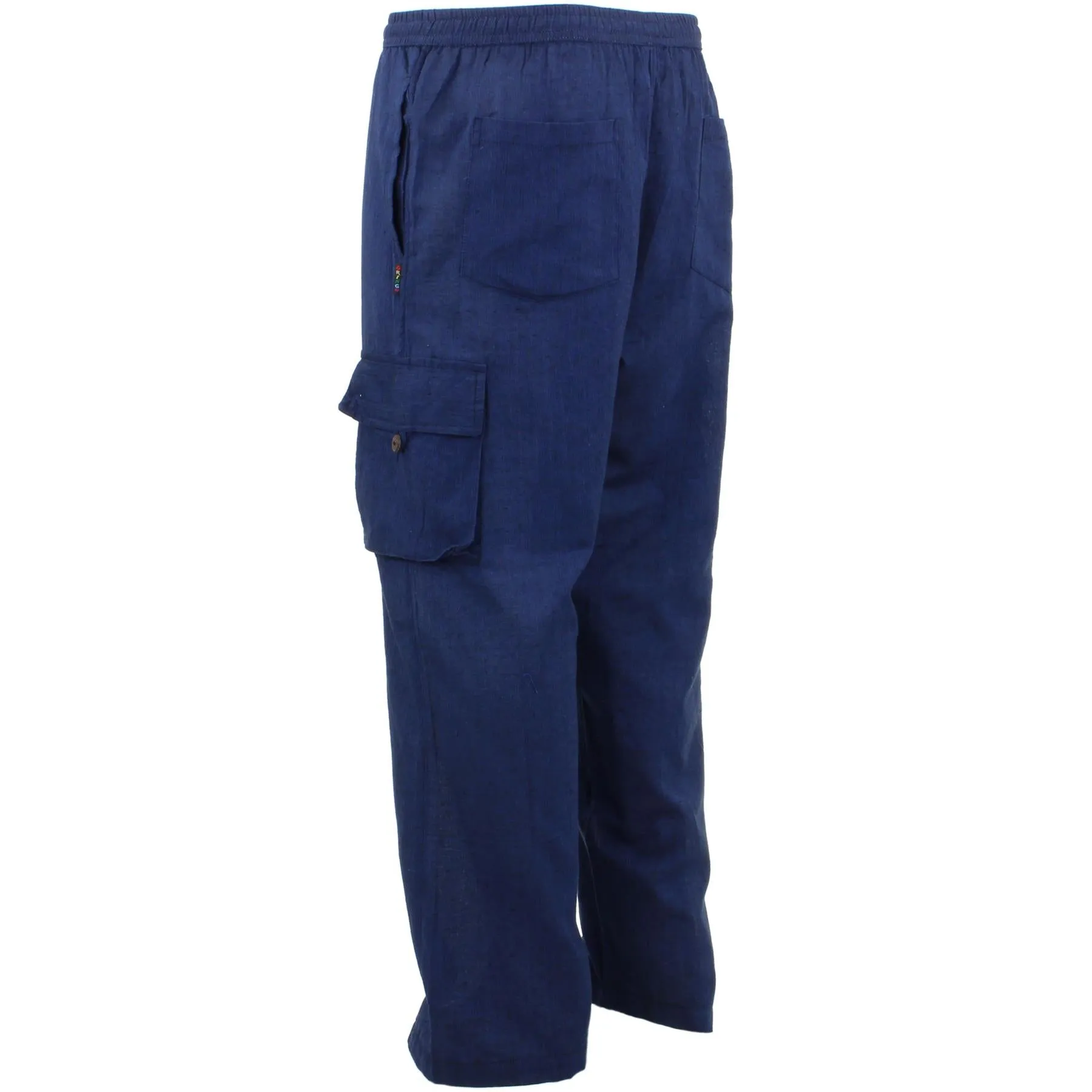 Classic Nepalese Lightweight Cotton Plain Cargo Trousers Pants - Blue