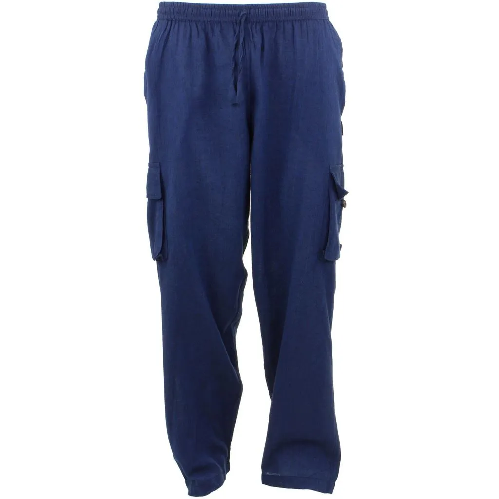 Classic Nepalese Lightweight Cotton Plain Cargo Trousers Pants - Blue