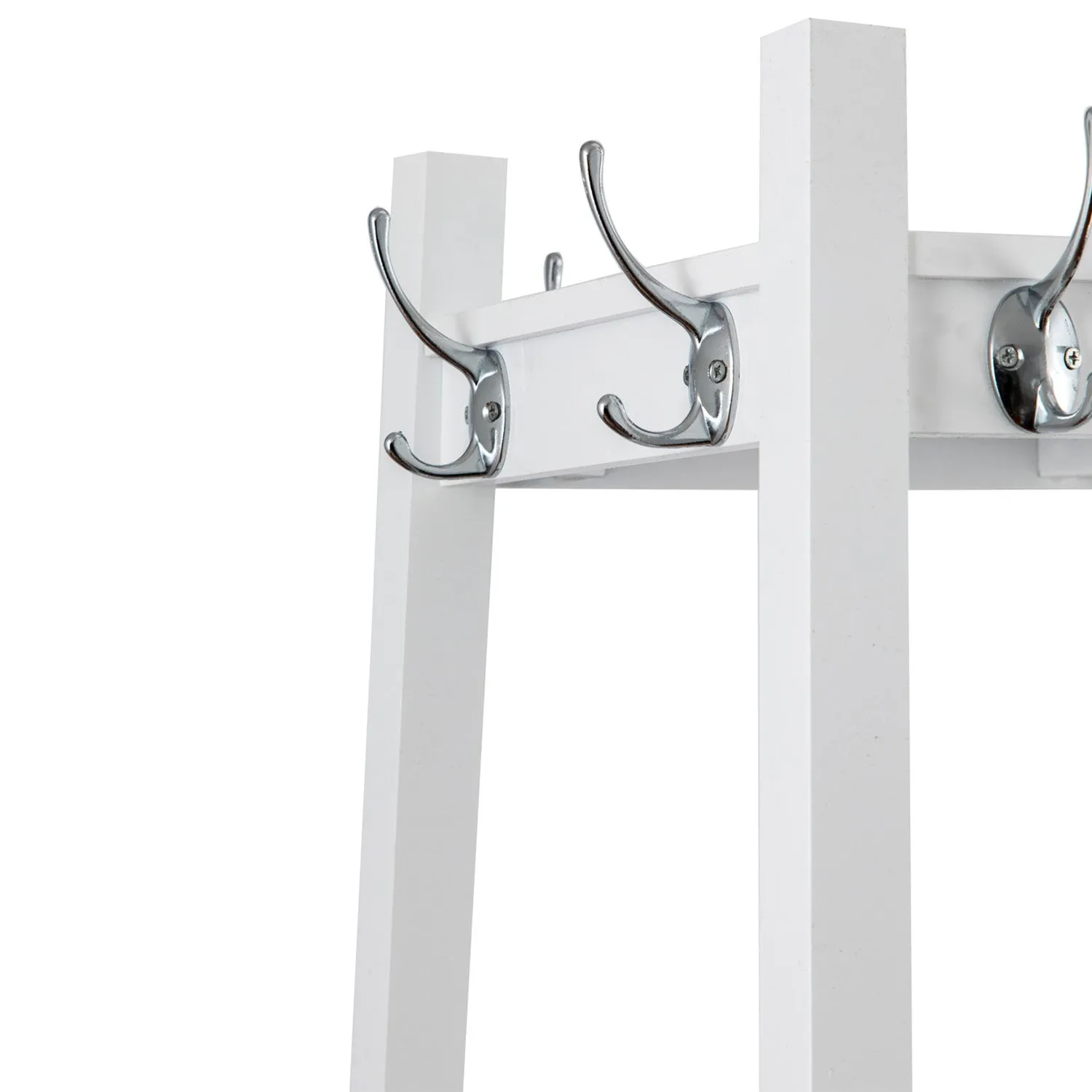 Coat Rack Stand with 8 Hooks and Storage Shelves,White