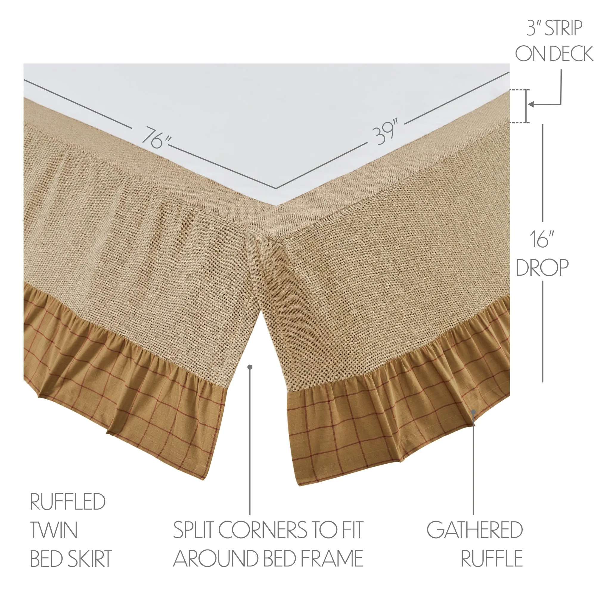 Connell Ruffled Twin Bed Skirt 39x76x16