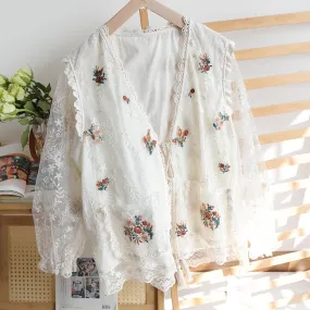 Cottagecore Embroidery Lace Cardigan Top