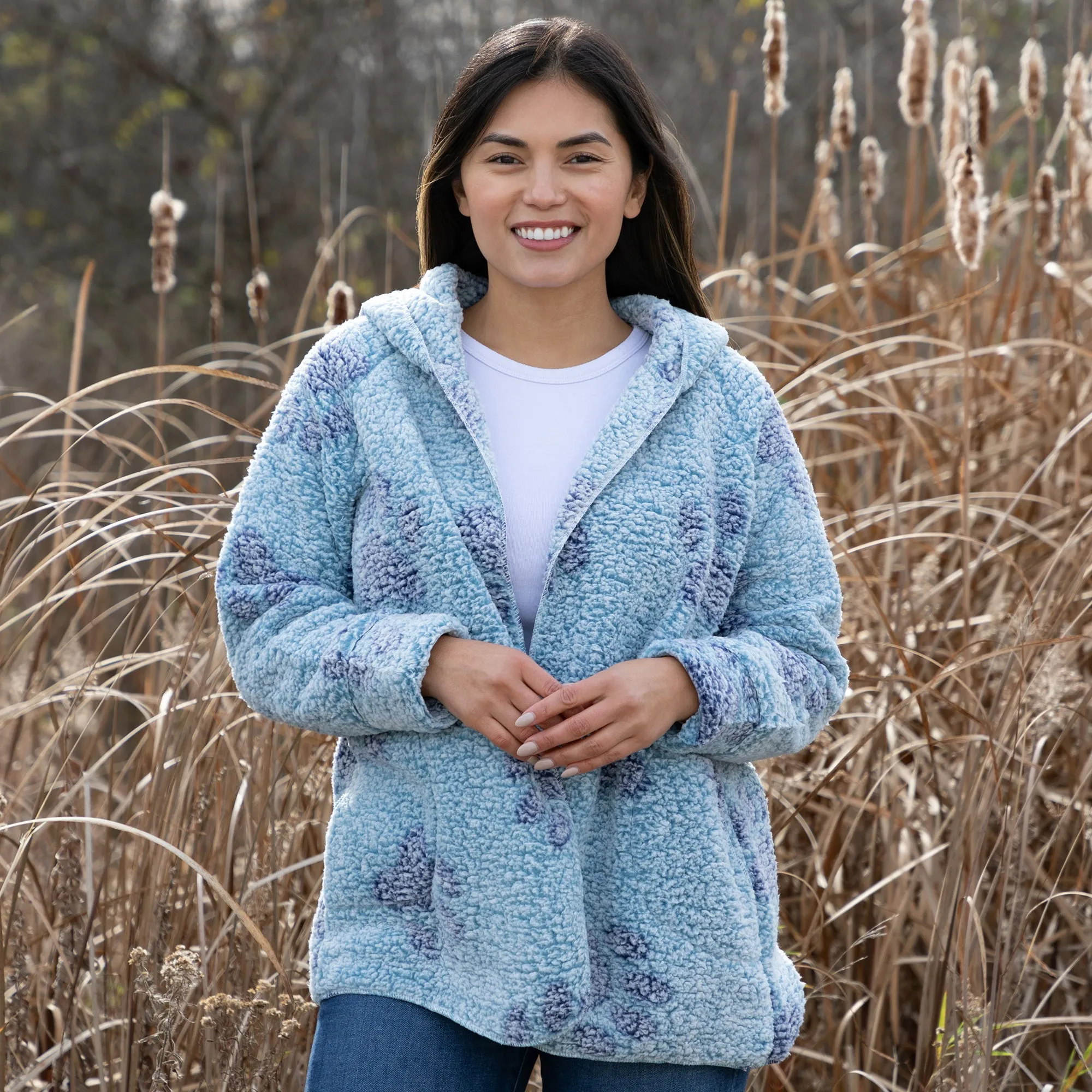 Cozy in Paws  Plush  Sherpa Fleece Open Jacket with Pockets