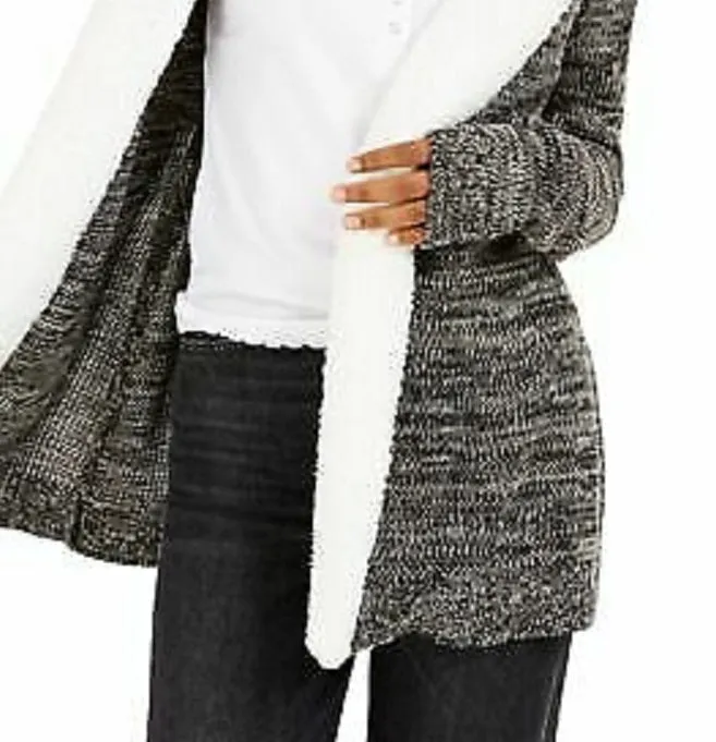 Crave Fame Juniors' Sherpa Trim Cardigan Gray Size Extra Small