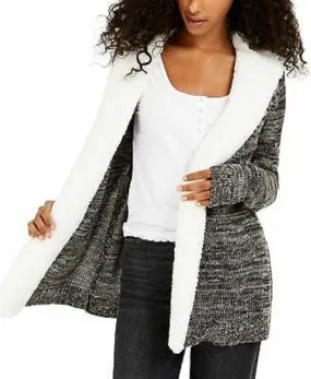 Crave Fame Juniors' Sherpa Trim Cardigan Gray Size Extra Small