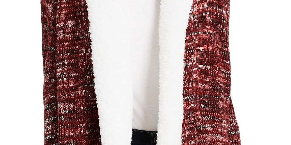 Crave Fame Juniors' Sherpa Trim Cardigan Red Size Small