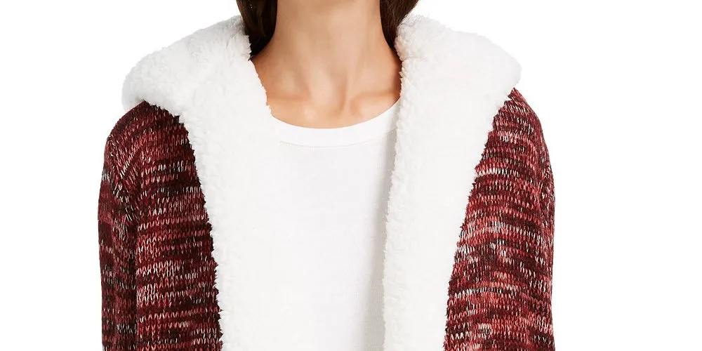 Crave Fame Juniors' Sherpa Trim Cardigan Red Size Small