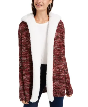 Crave Fame Juniors' Sherpa Trim Cardigan Red Size Small