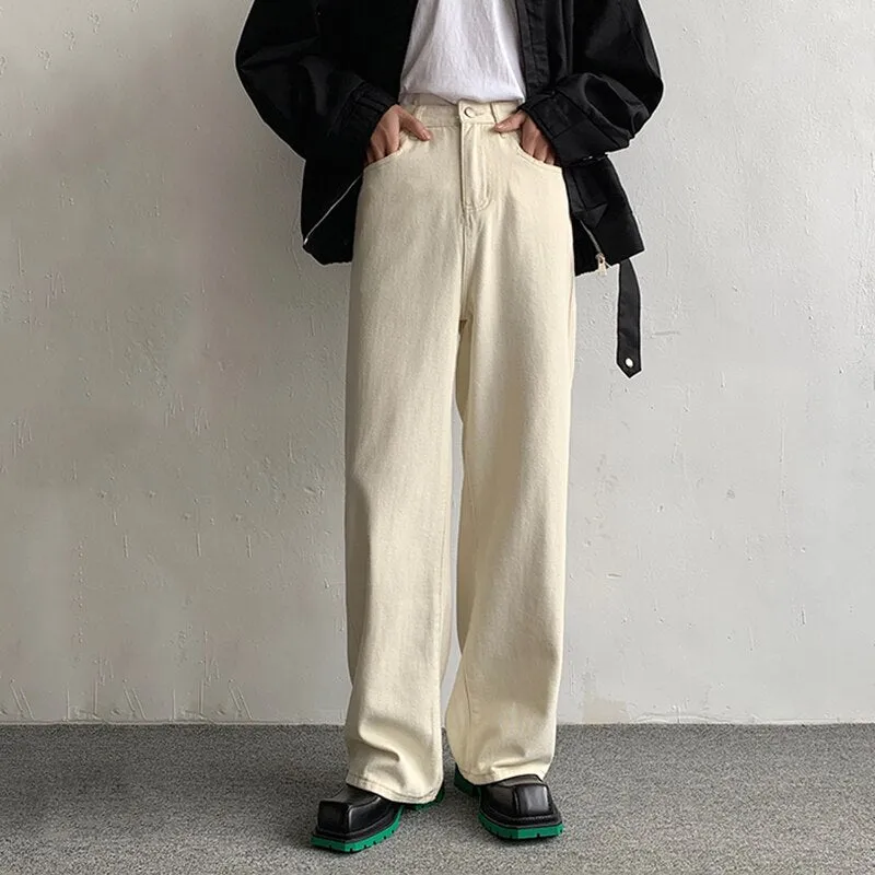 Creamy-White Loose Baggy Denim Pants