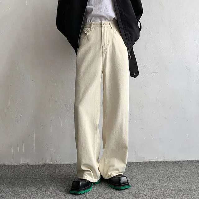 Creamy-White Loose Baggy Denim Pants