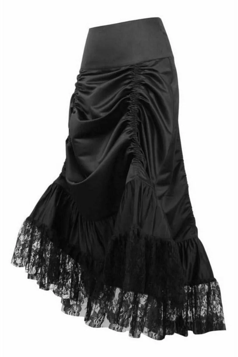 Daisy Corsets Black Satin & Lace Gothic Long Hi Low Bustle Skirt