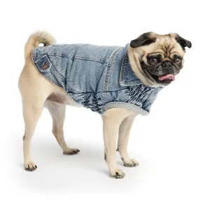 Denim Dog Jacket, Popcorn Sherpa Lining - Light Wash