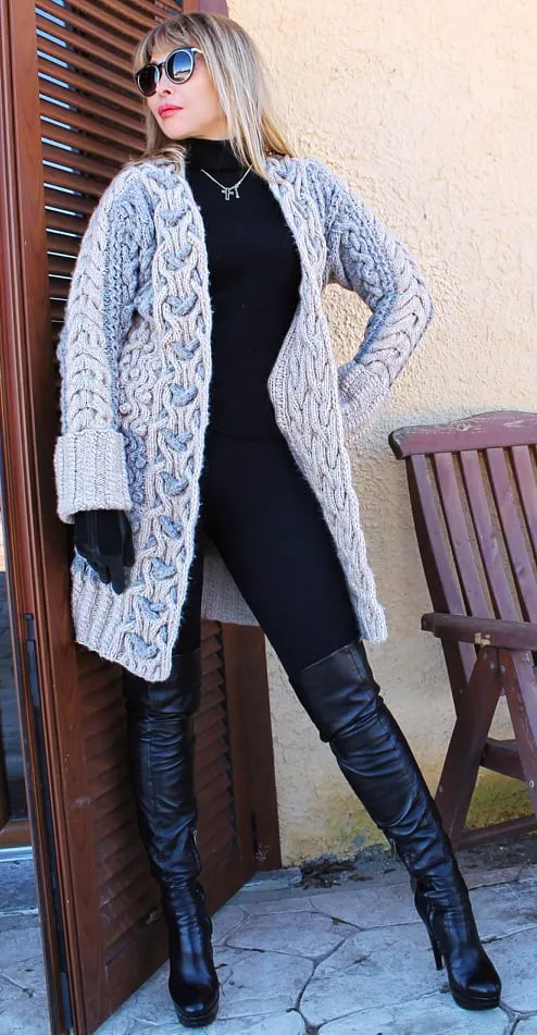 Designer Hand Knitted Cardigan with Cable and Aran patterns