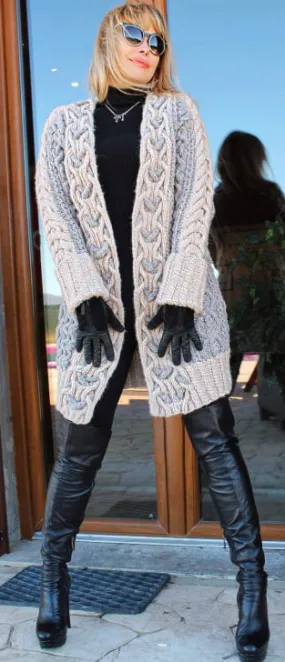 Designer Hand Knitted Cardigan with Cable and Aran patterns