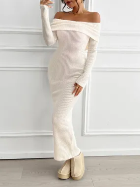 Devine Bow Off-Shoulder Long Sleeve Sweater Dress