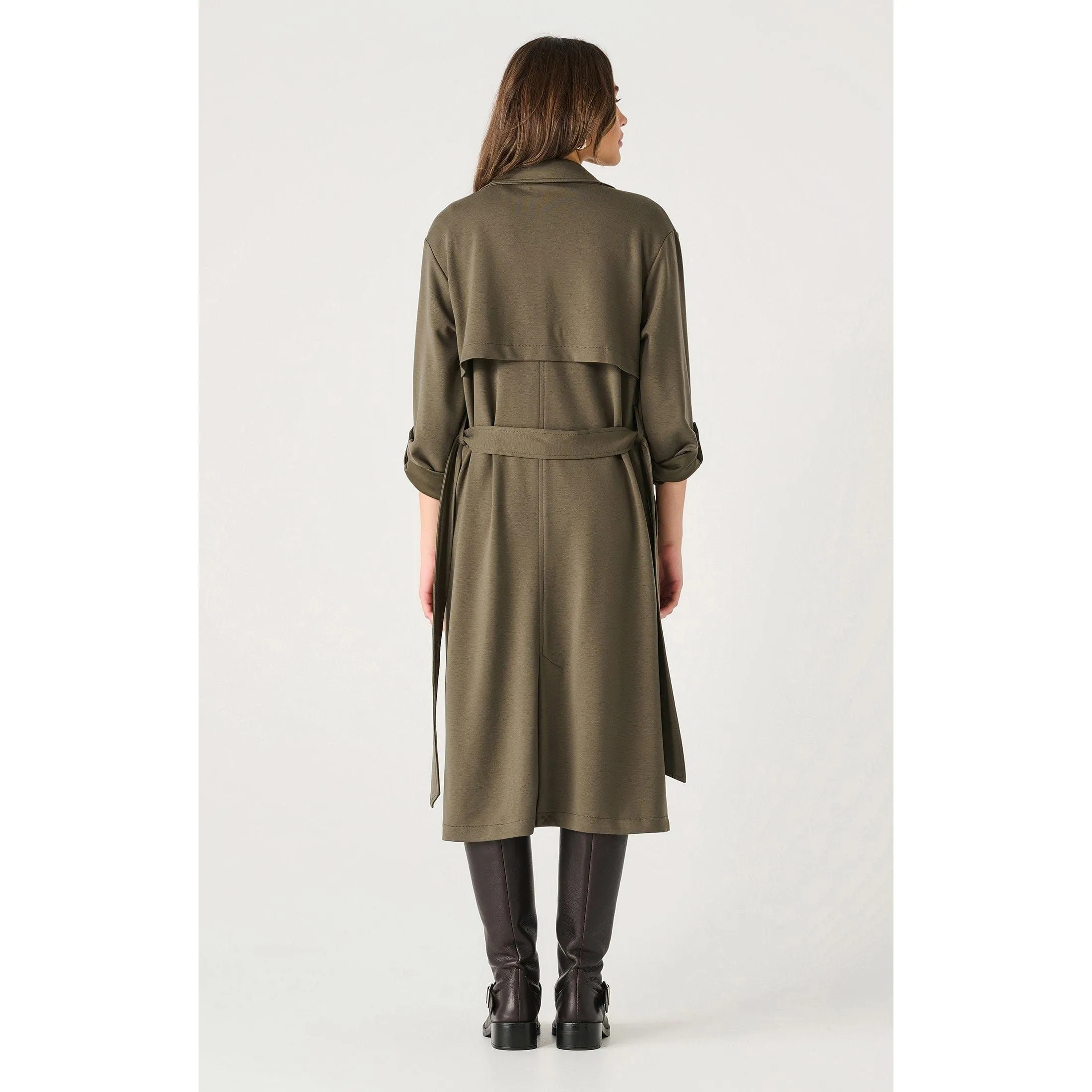 Dex Double Breasted Knit Trench Olive