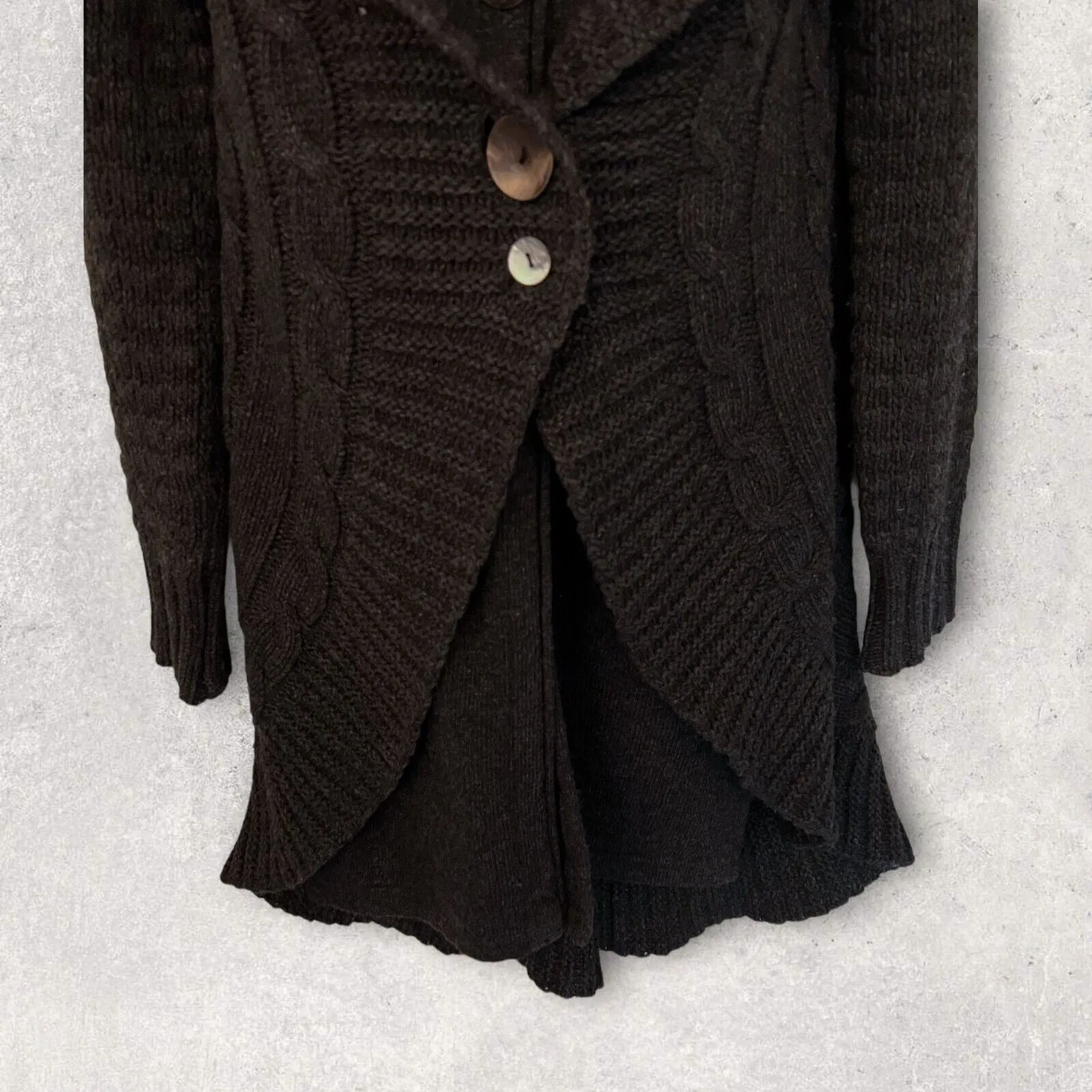 Elisa Cavaletti Charcoal Grey Wool Cable Knit Chunky Cardigan UK 10/12 US 6/8 EU 38/40