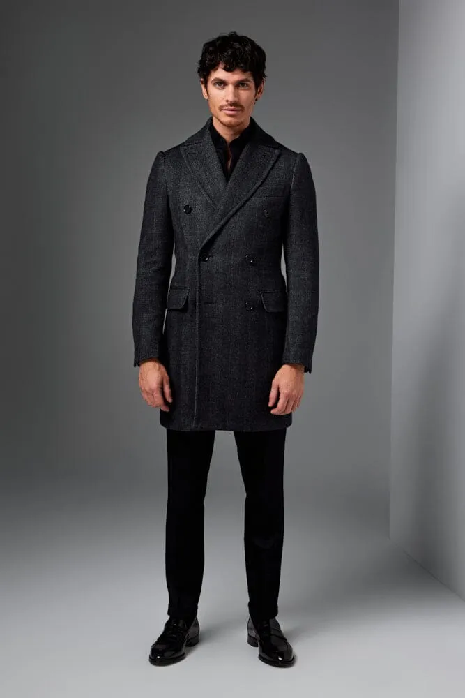 Enzo Luxe Coat - Charcoal Herringbone Double Faced Wool