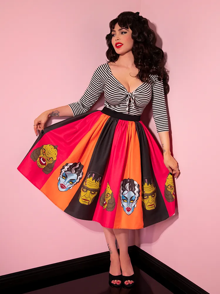 FINAL SALE - Vixen Swing Skirt in Striped Monster Mask Print - Vixen by Micheline Pitt