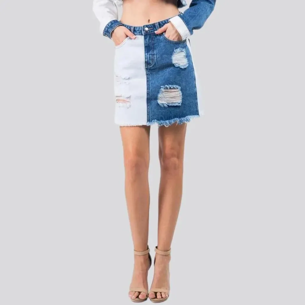 Frayed-hem fashion jeans skirt for ladies