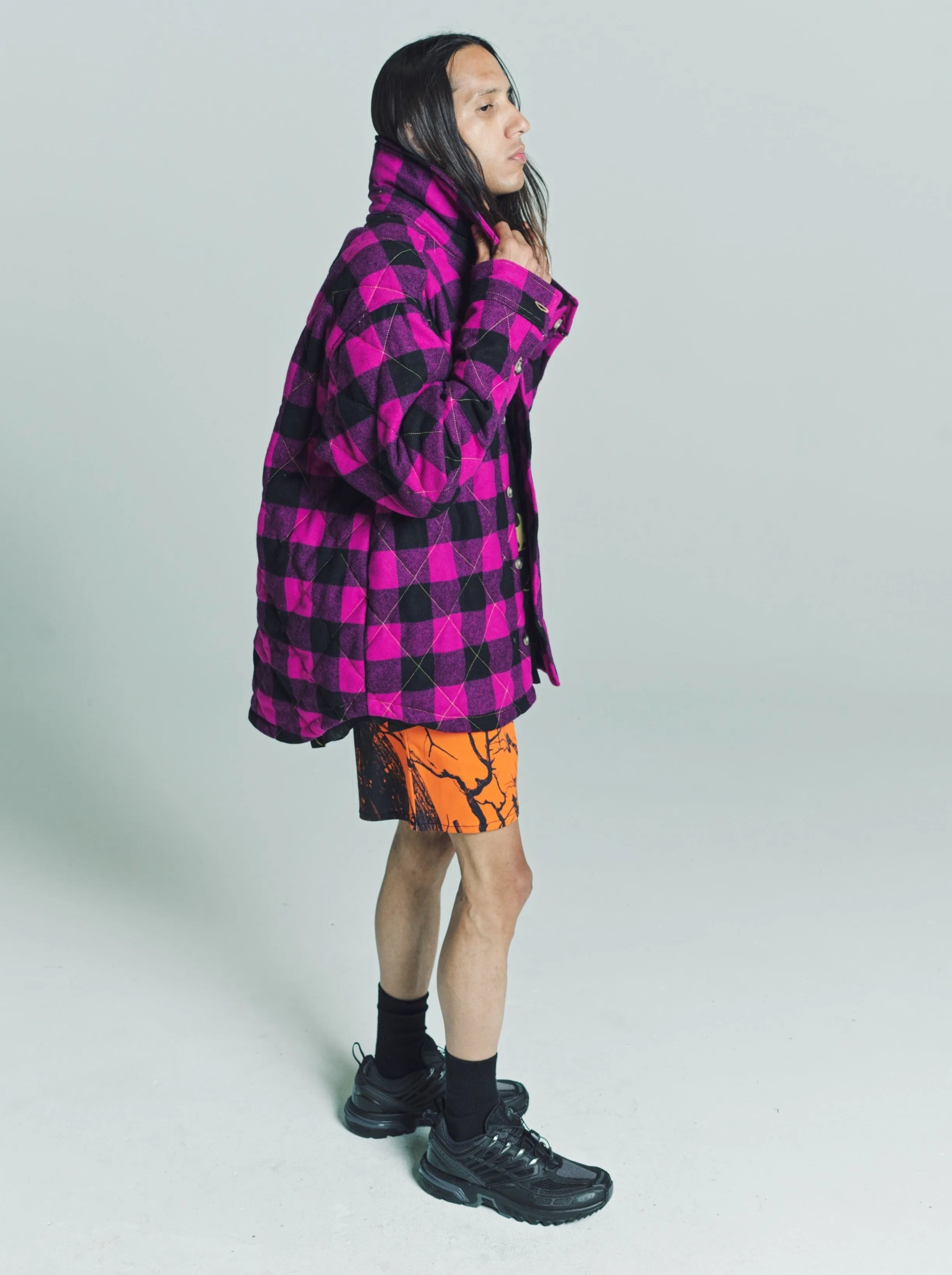 Fuchsia Wool Quilted Flannel Overshirt