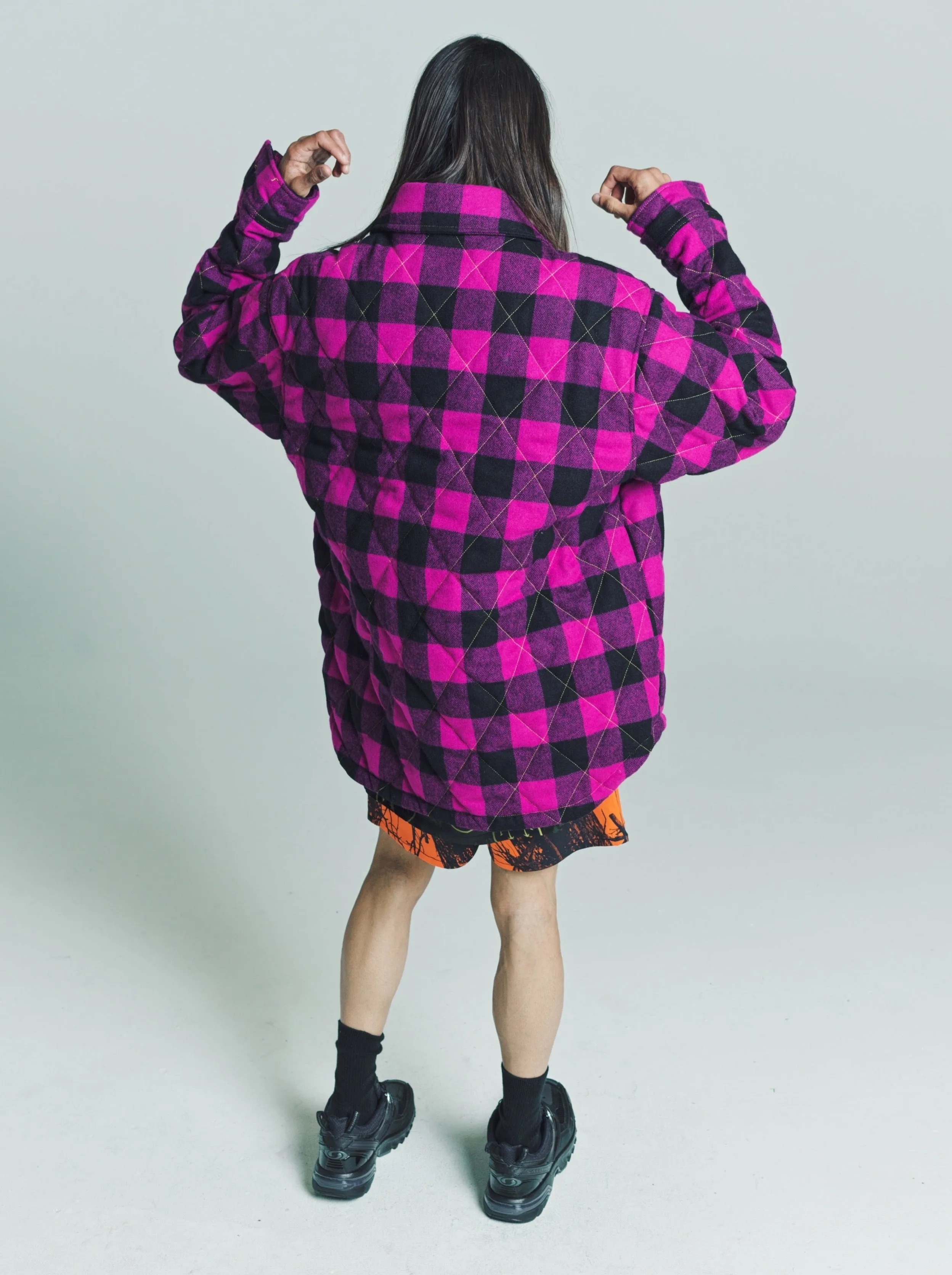 Fuchsia Wool Quilted Flannel Overshirt