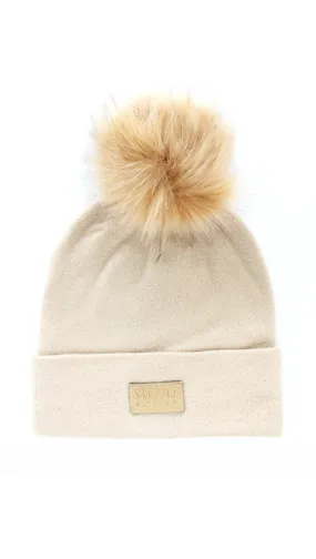 Fur Pom Beanie Hat - Oatmeal