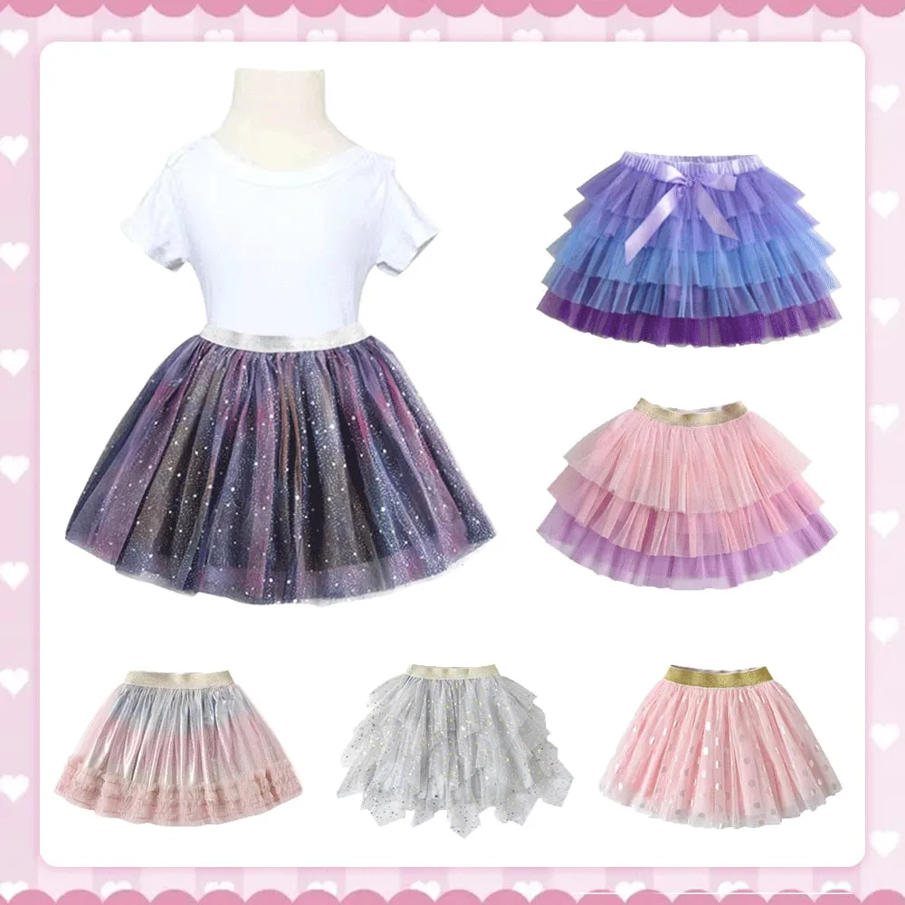 Girls Sequin Shimmer Tulle Layer Skirt 3T-8T