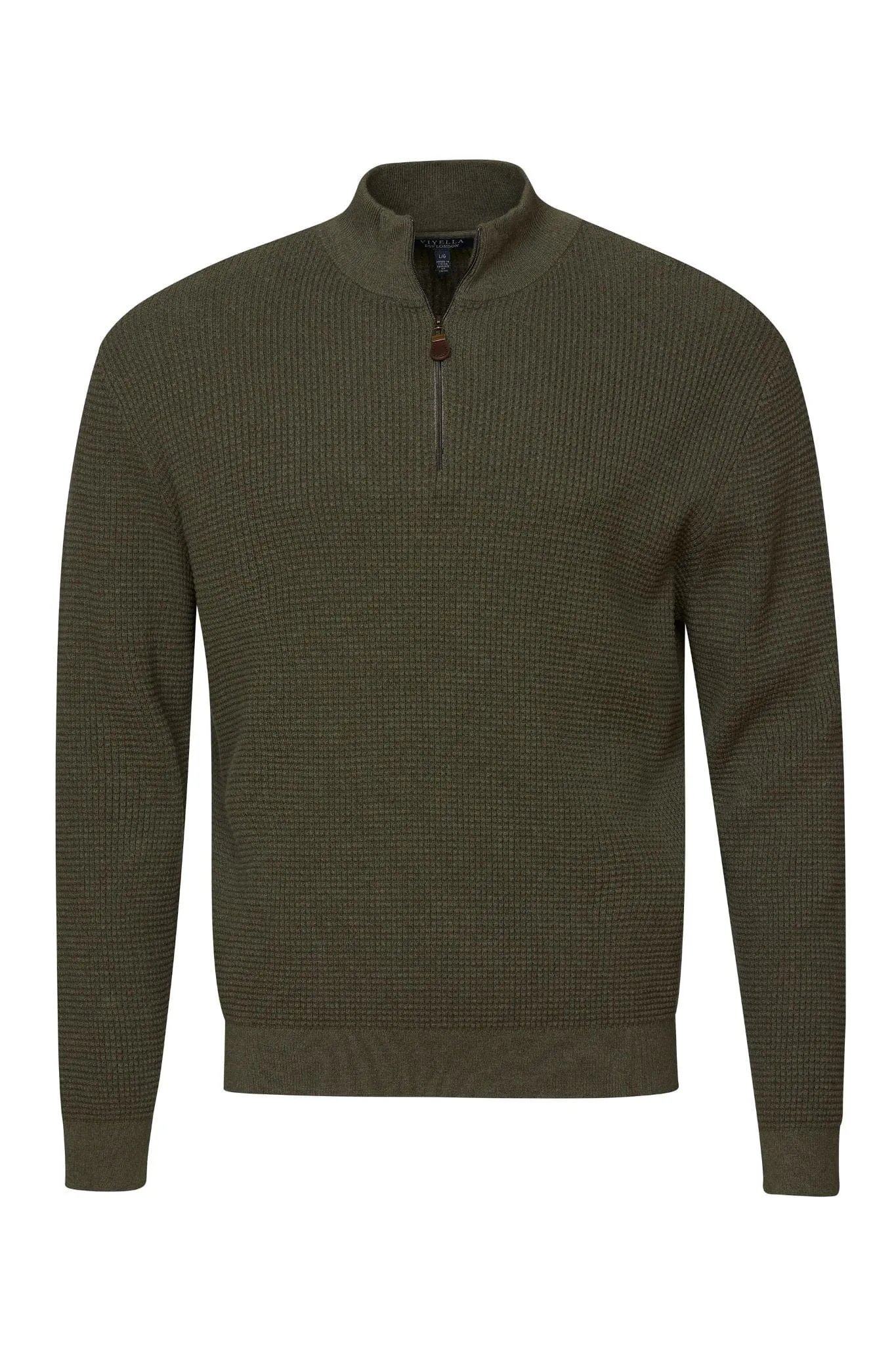 Green Mockneck Quarter Zip Cotton Mens Knit Sweater