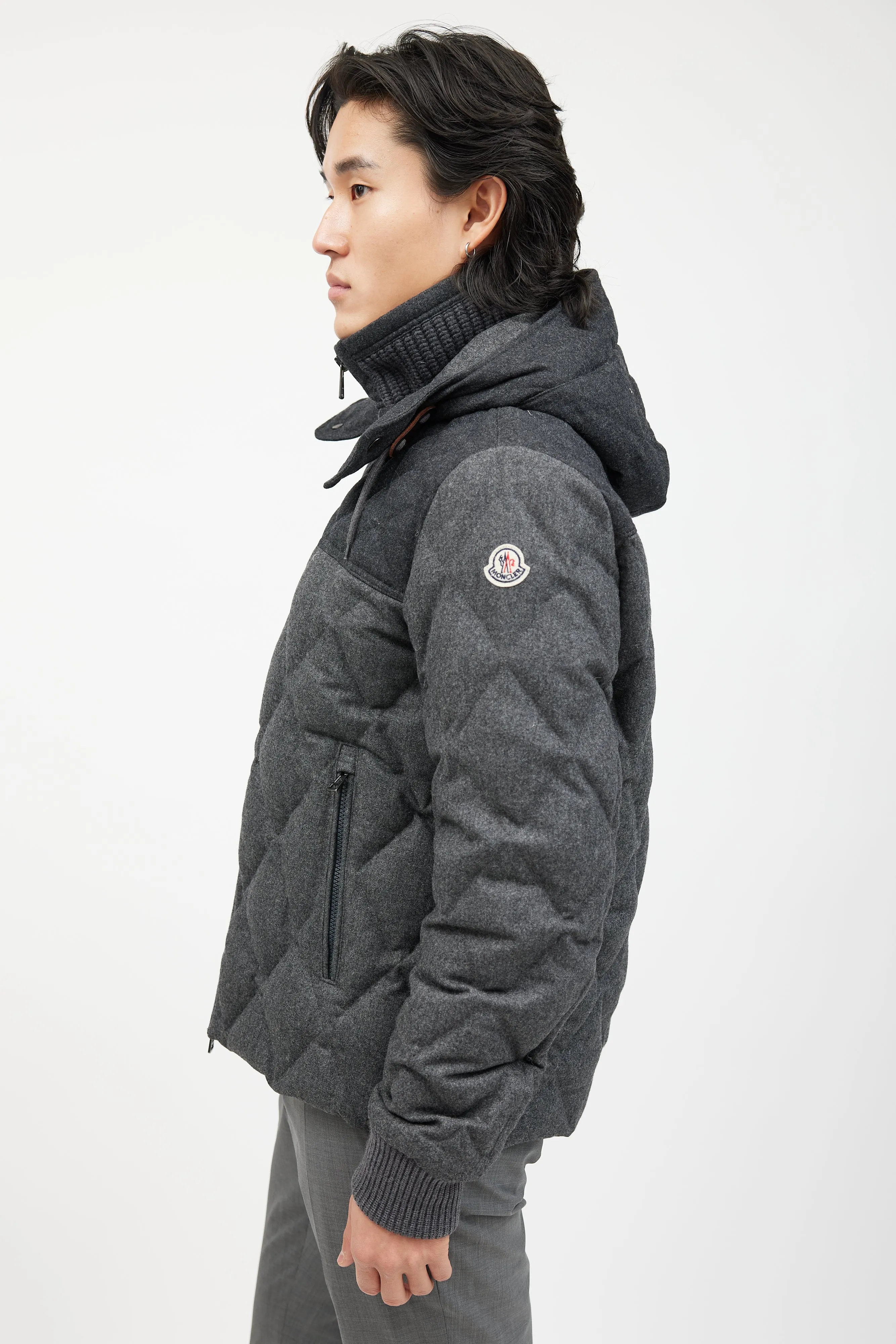 Grey Wool Quilted Down Jacket