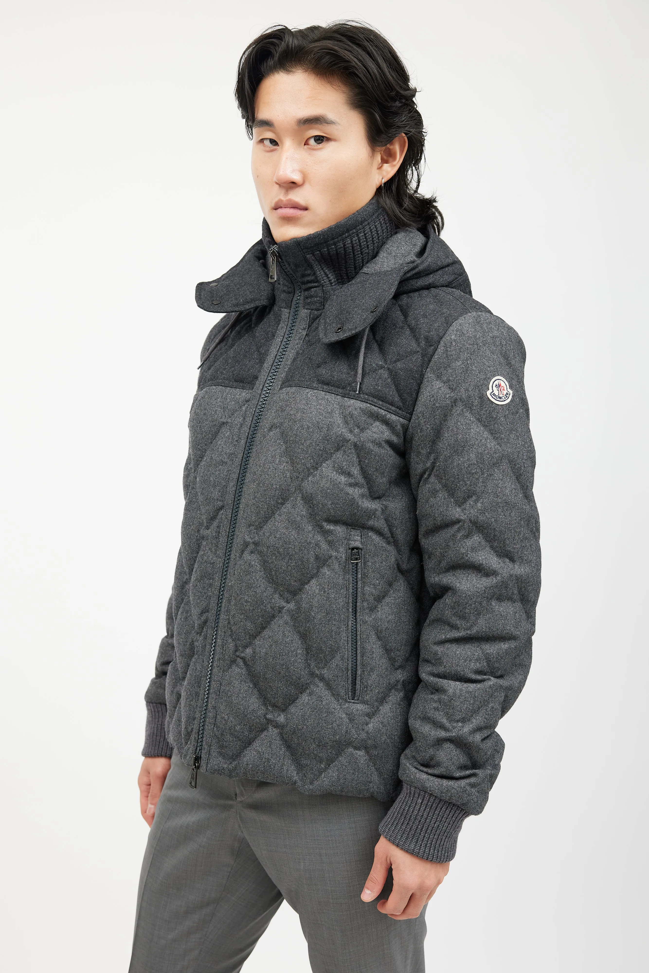 Grey Wool Quilted Down Jacket