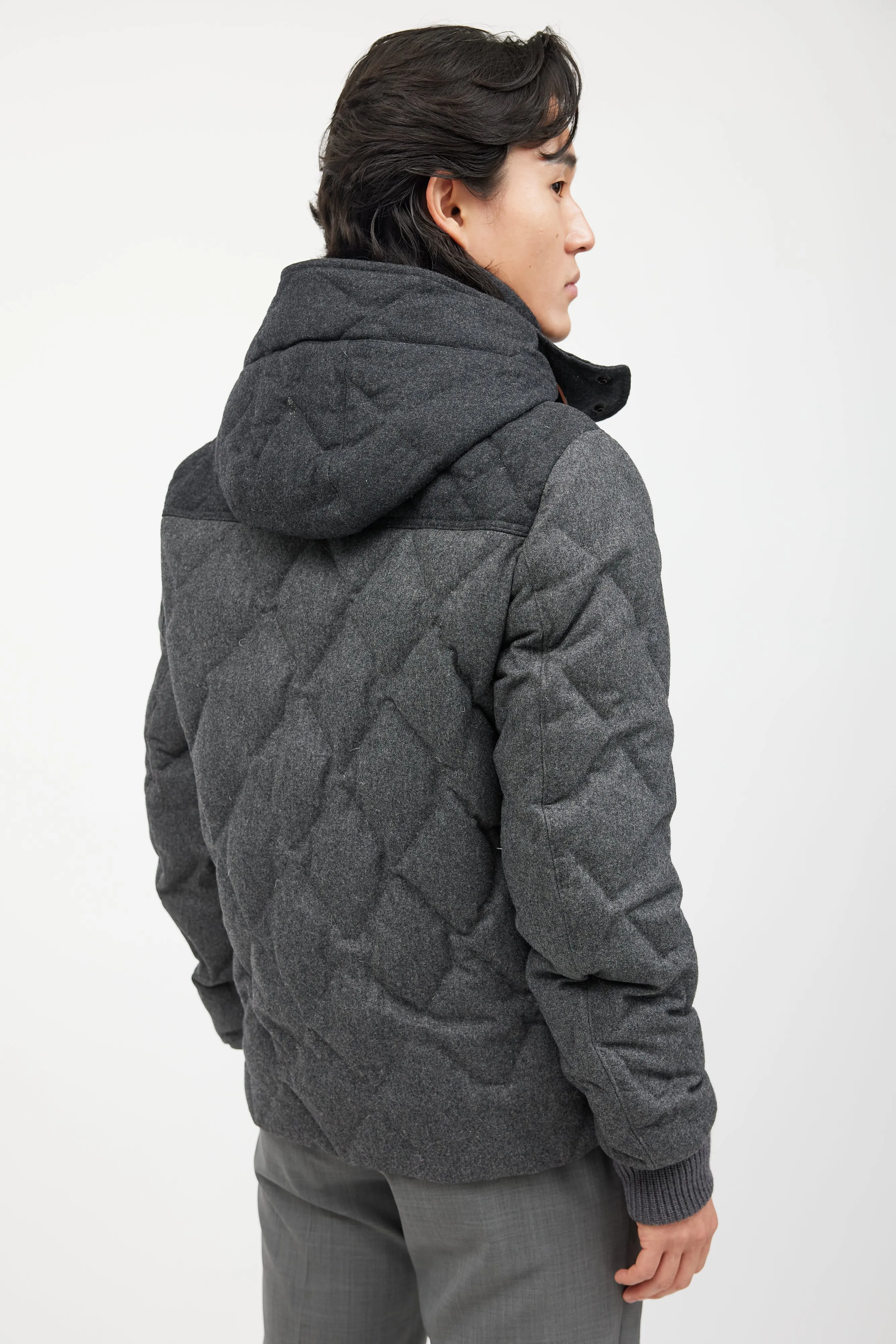 Grey Wool Quilted Down Jacket