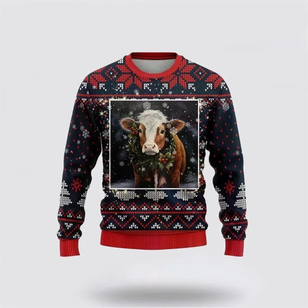 Hereford Cow Ugly Christmas Sweater, Farm Sweater, Christmas Gift, Best Winter Outfit Christmas