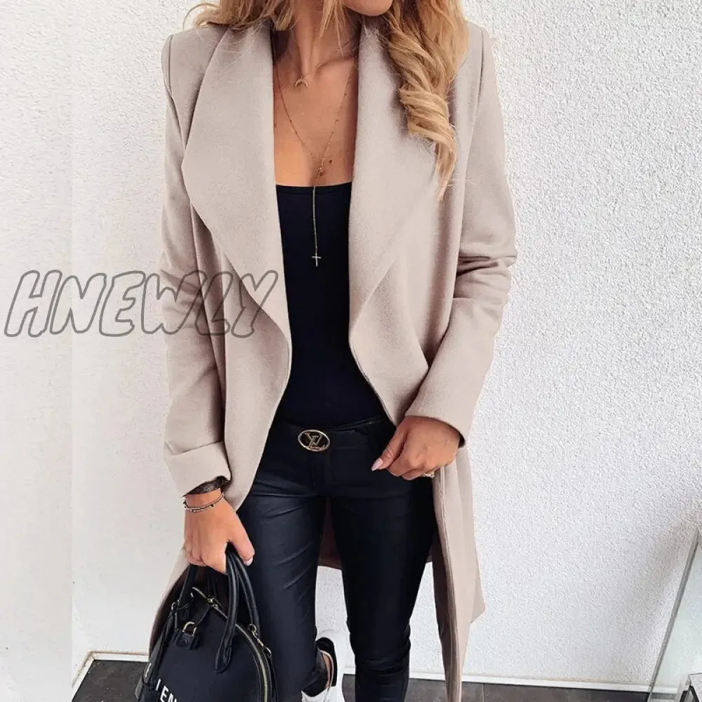 Hnewly Korean Women's Overcoat Jacket Coats Autumn and Winter Long  XXXL Winter Coat Women Sashes Slim Long Trench Female Women Winter Outfits Aesthetic