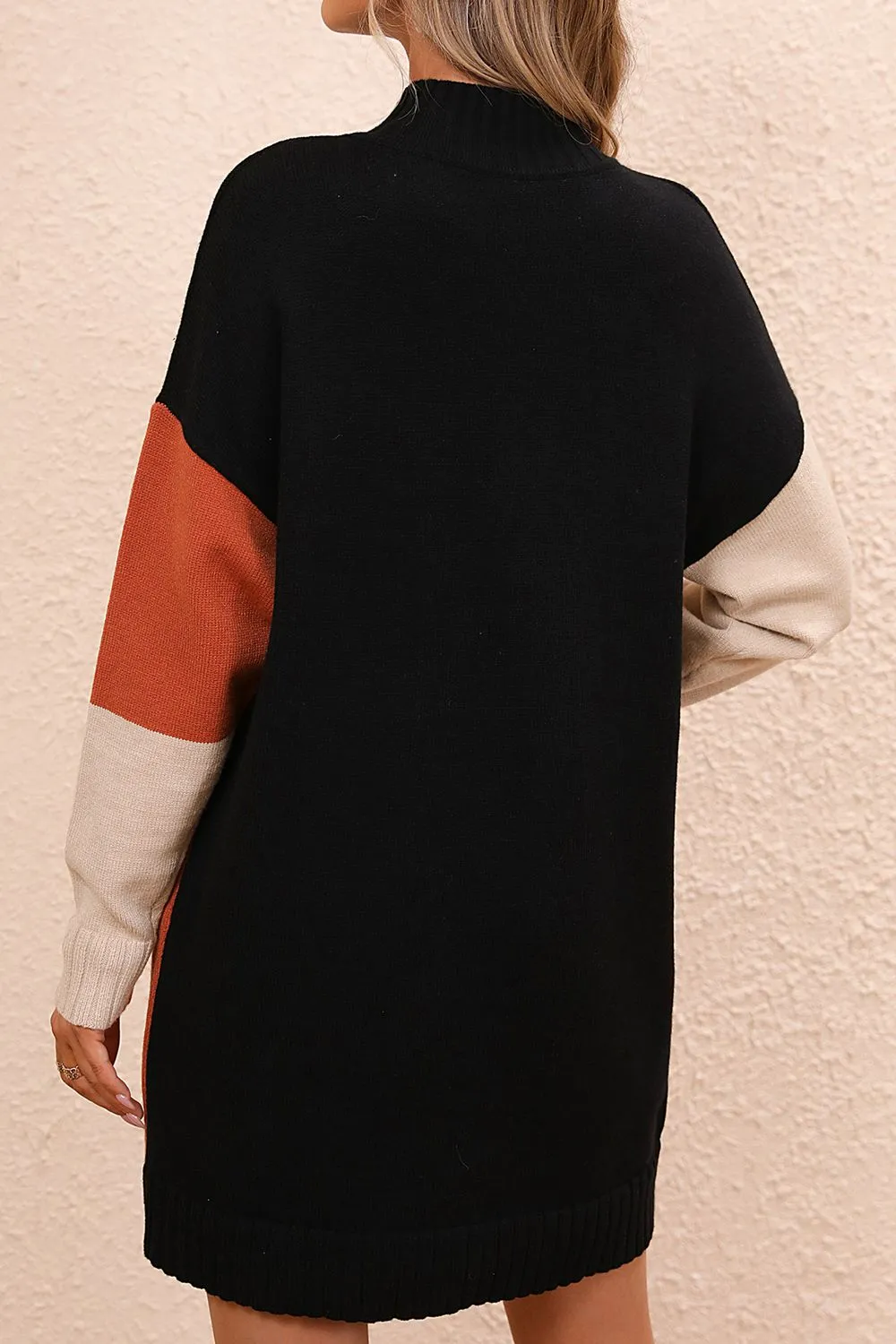 Hot Girl Color Block Mock Neck Mini Sweater Dress