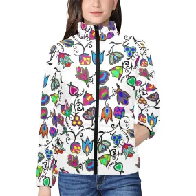 Indigenous Paisley White Women's Stand Collar Padded Jacket