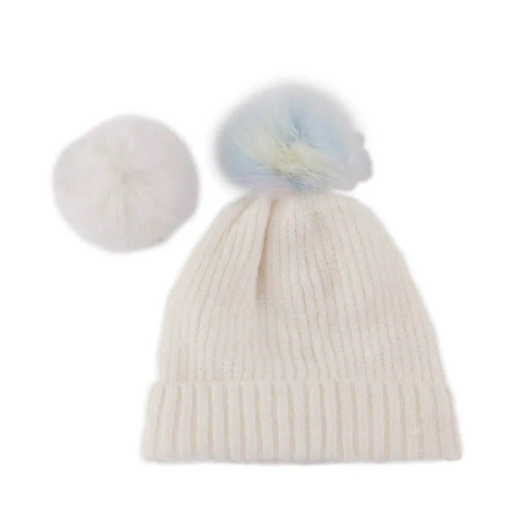 Ivory Pick-A-Pom Knit Hat