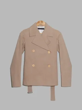 Jean Colonna beige heavy cotton twill short belted pea coat - size 38