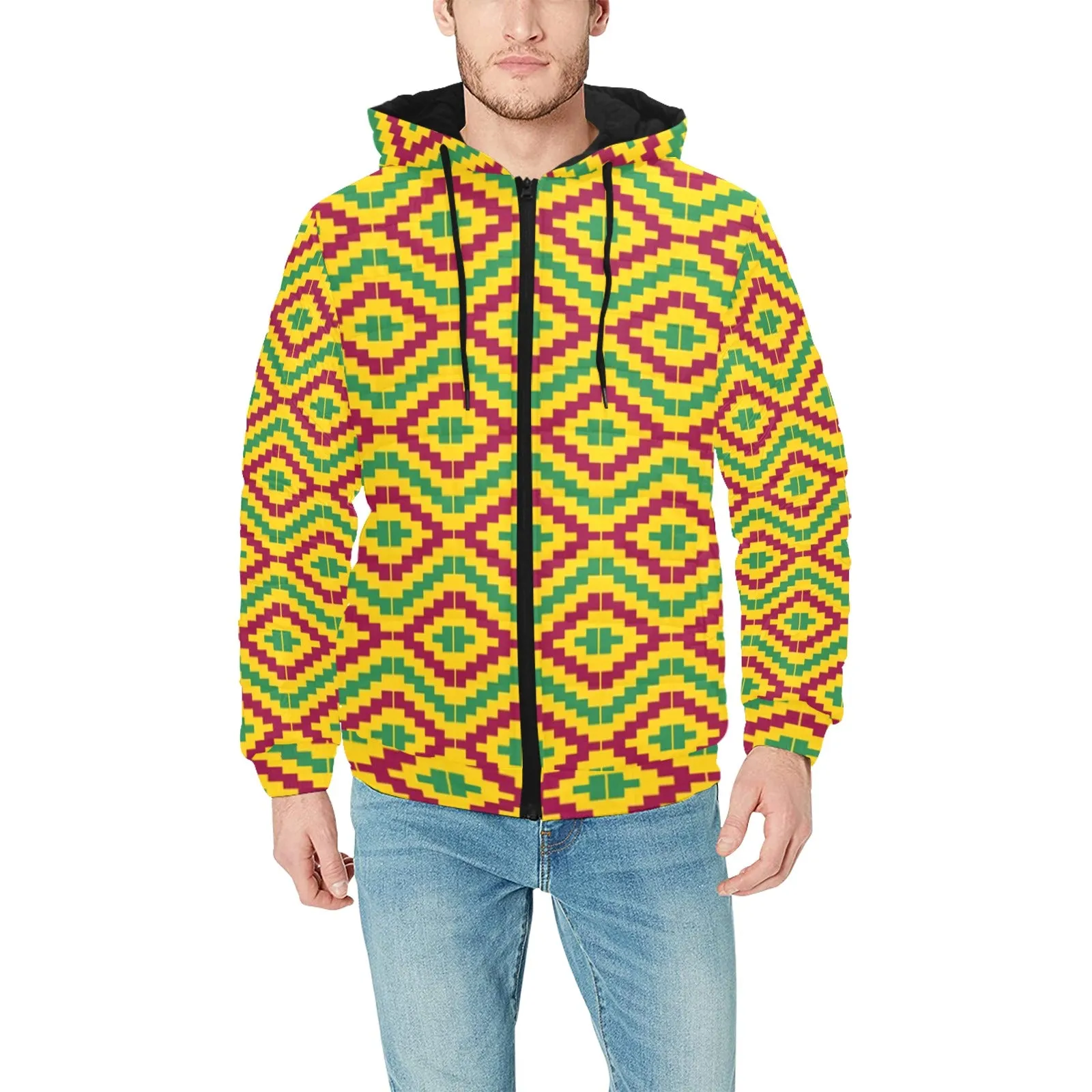 KENTE FRACTAL PADDED HOODIE JACKET Men's Padded Hooded Jacket