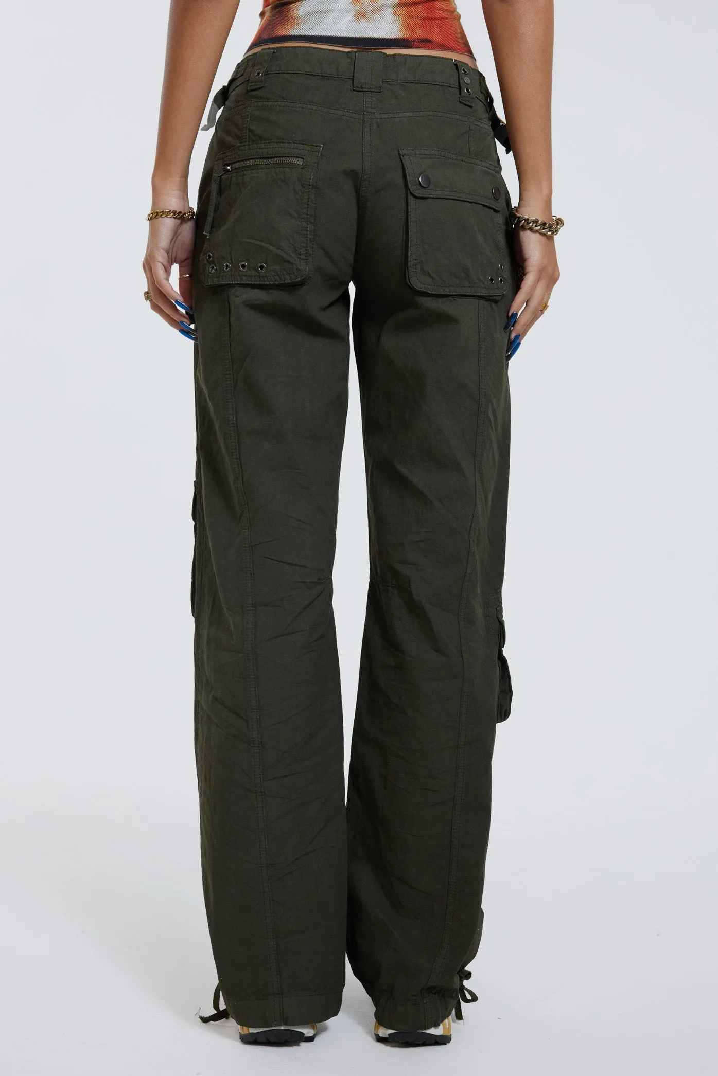 Khaki Low Rise Cargo Pants