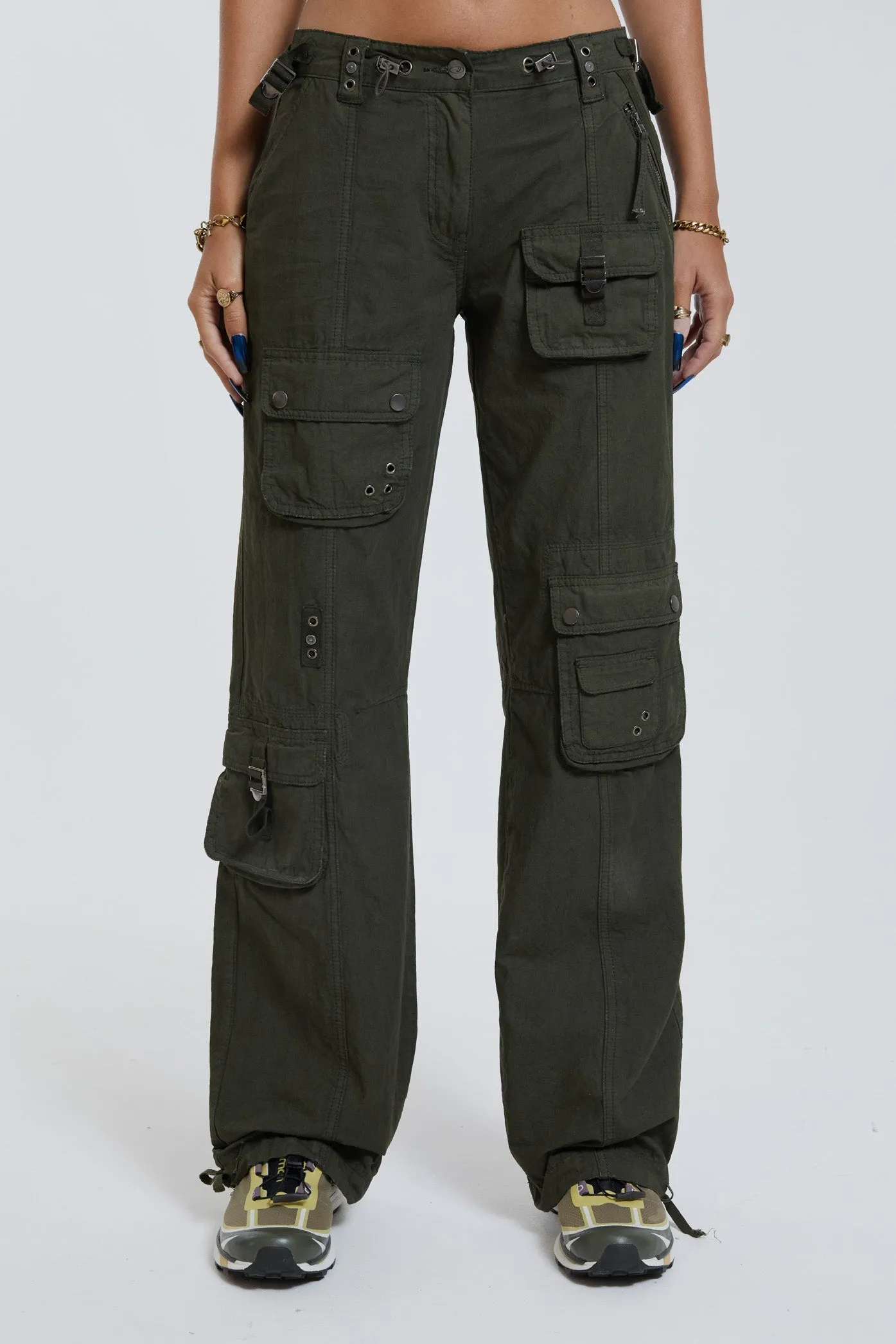 Khaki Low Rise Cargo Pants