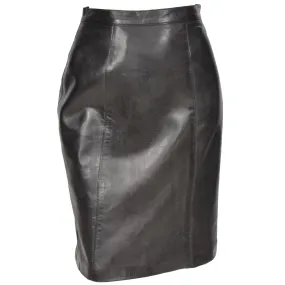 Ladies Leather 22inch Long Knee Length Pencil Skirt SKT1 Black