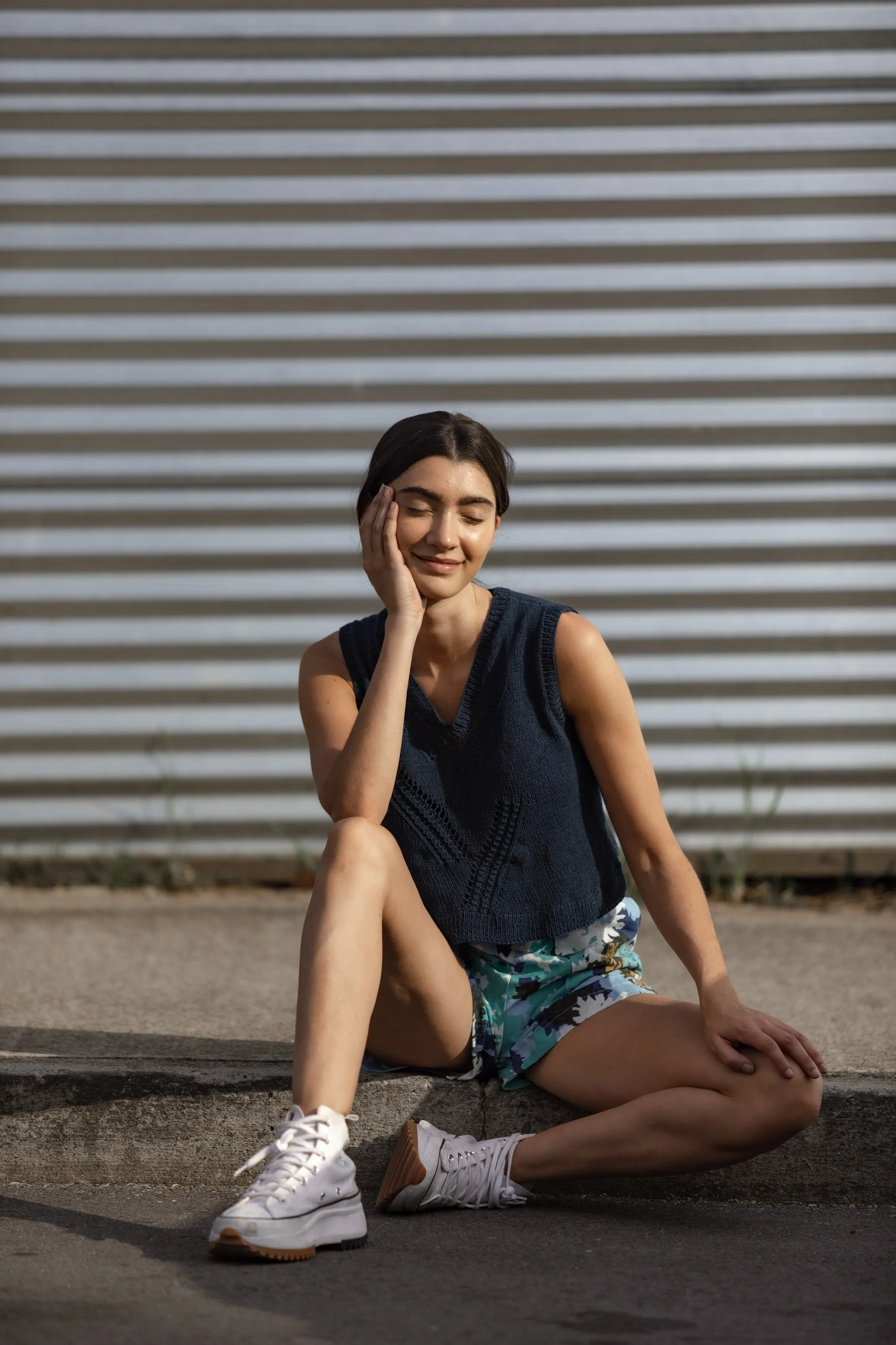 Libby Hand Knit Cotton Vest Tank in Aqua - XS Sample