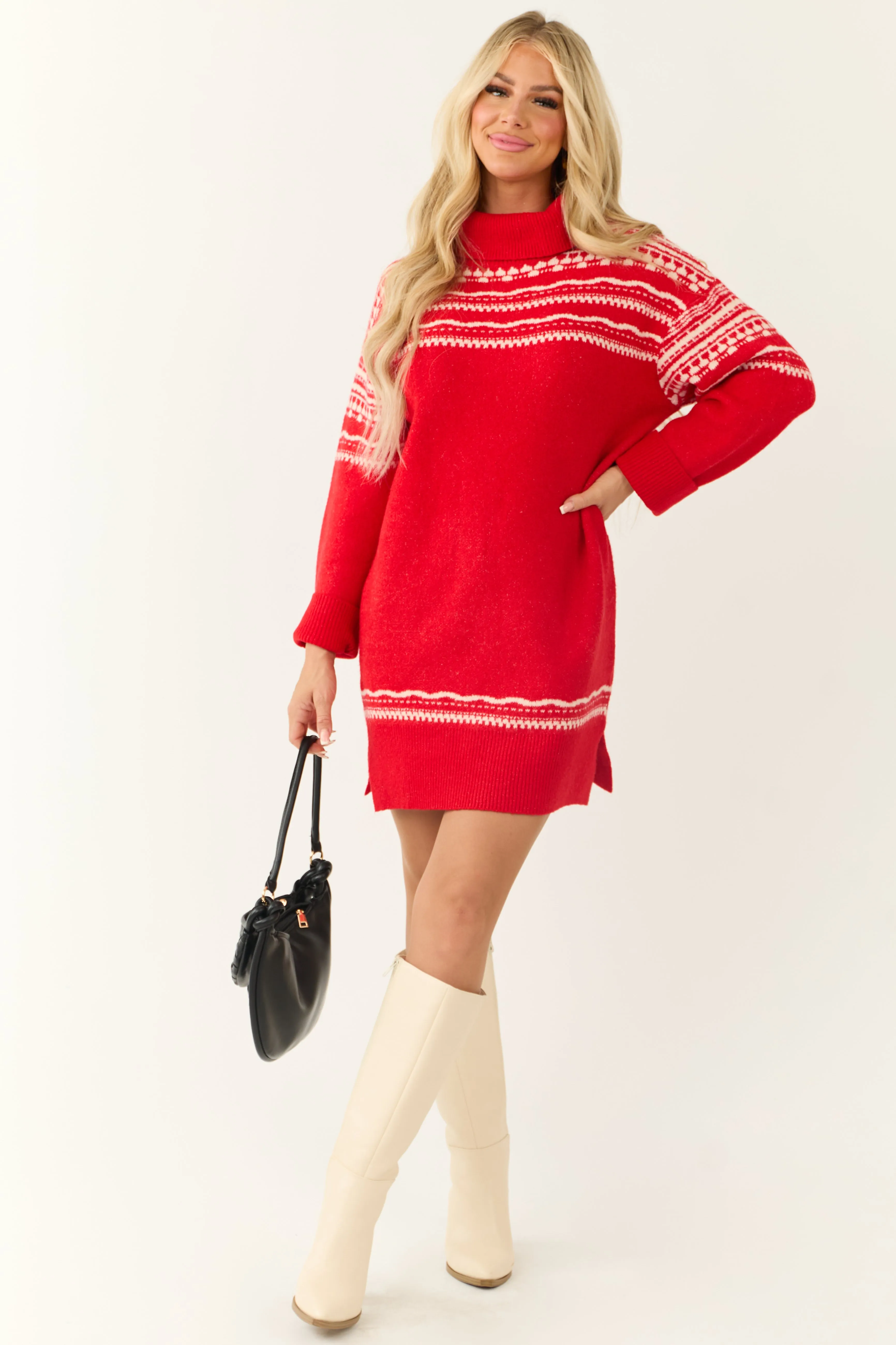 Lipstick Turtleneck Shift Sweater Short Dress