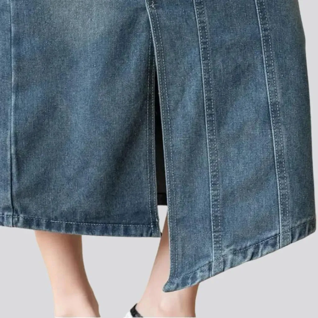 Long sanded women's jeans skirt