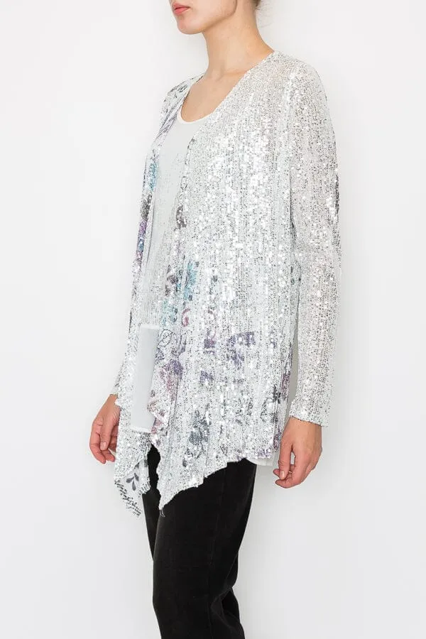 LONG SLEEVE SEQUIN PRINTED CARDIGAN