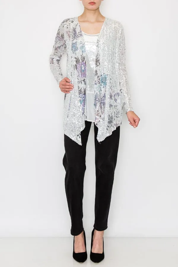 LONG SLEEVE SEQUIN PRINTED CARDIGAN